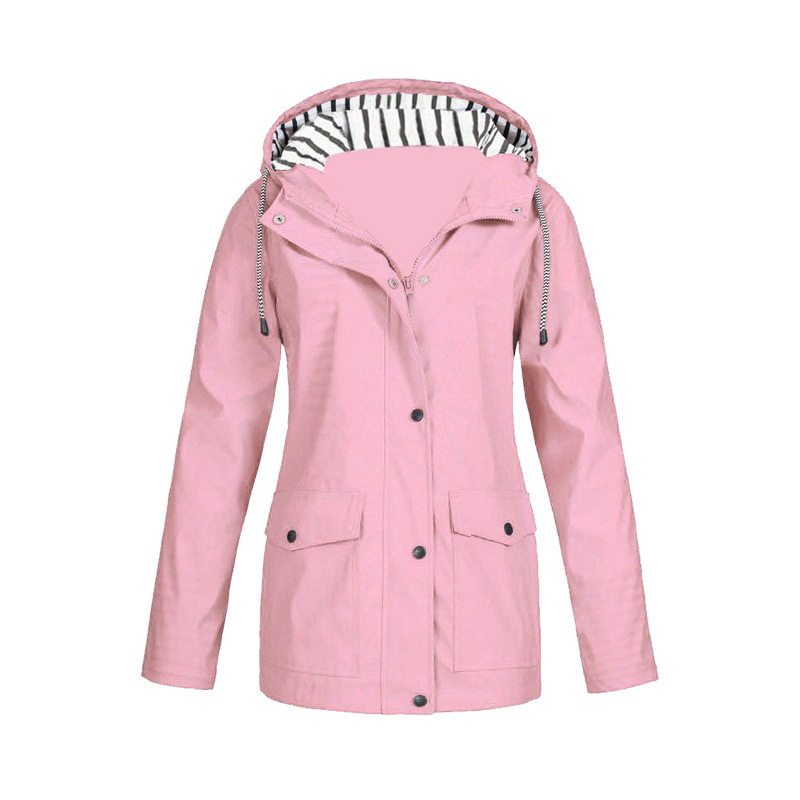 Wasserdichte Damen Regenjacke mit Kapuze und Reißverschluss