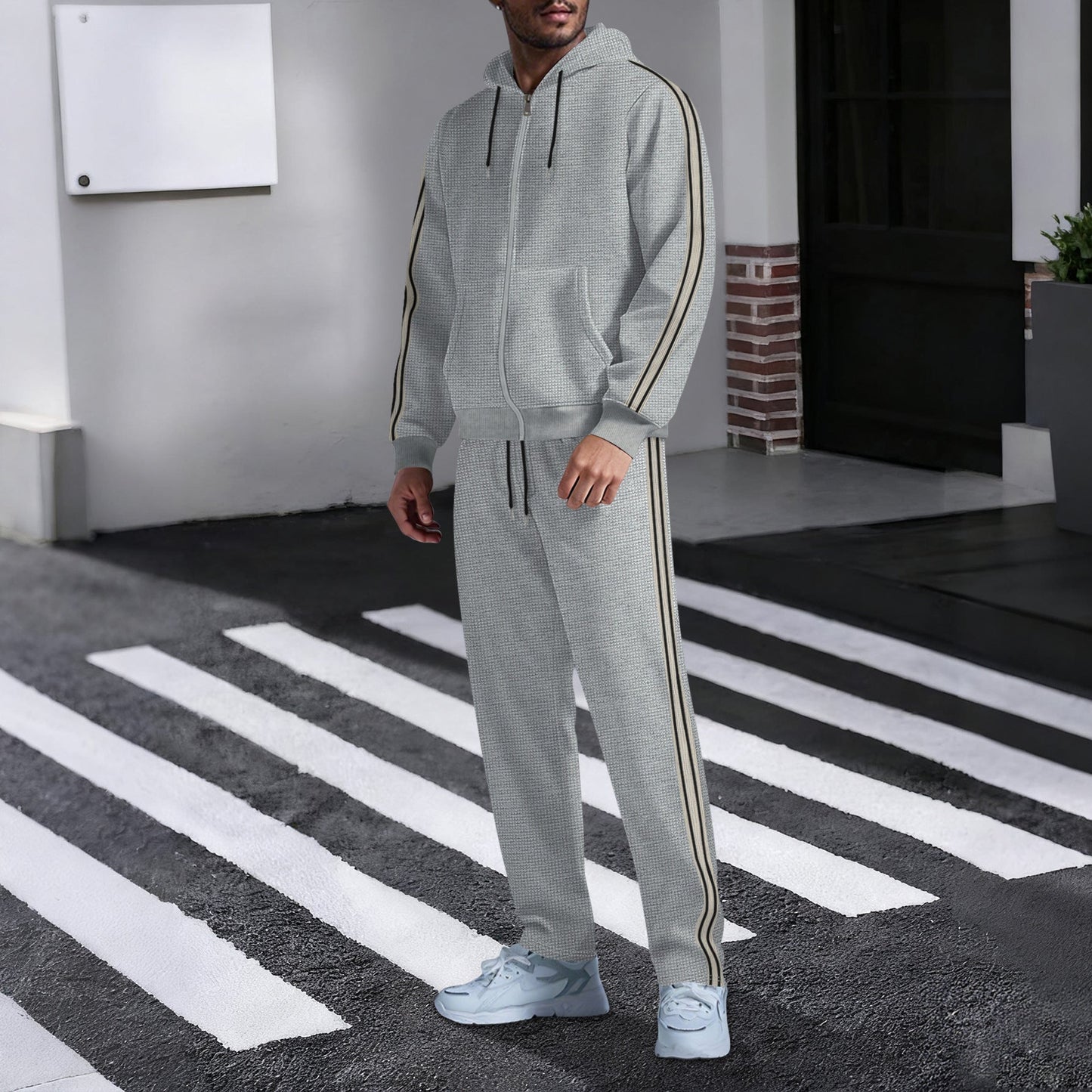Herren Sportanzug Kapuze mit Streifen Modern