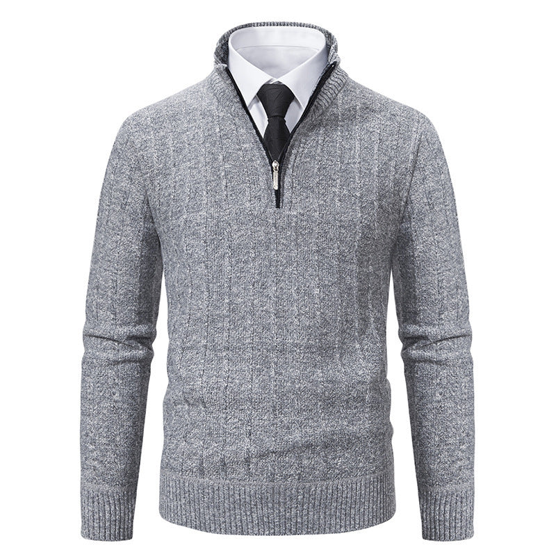 Herren Pullover Strick Reißverschluss Kragen Hoch