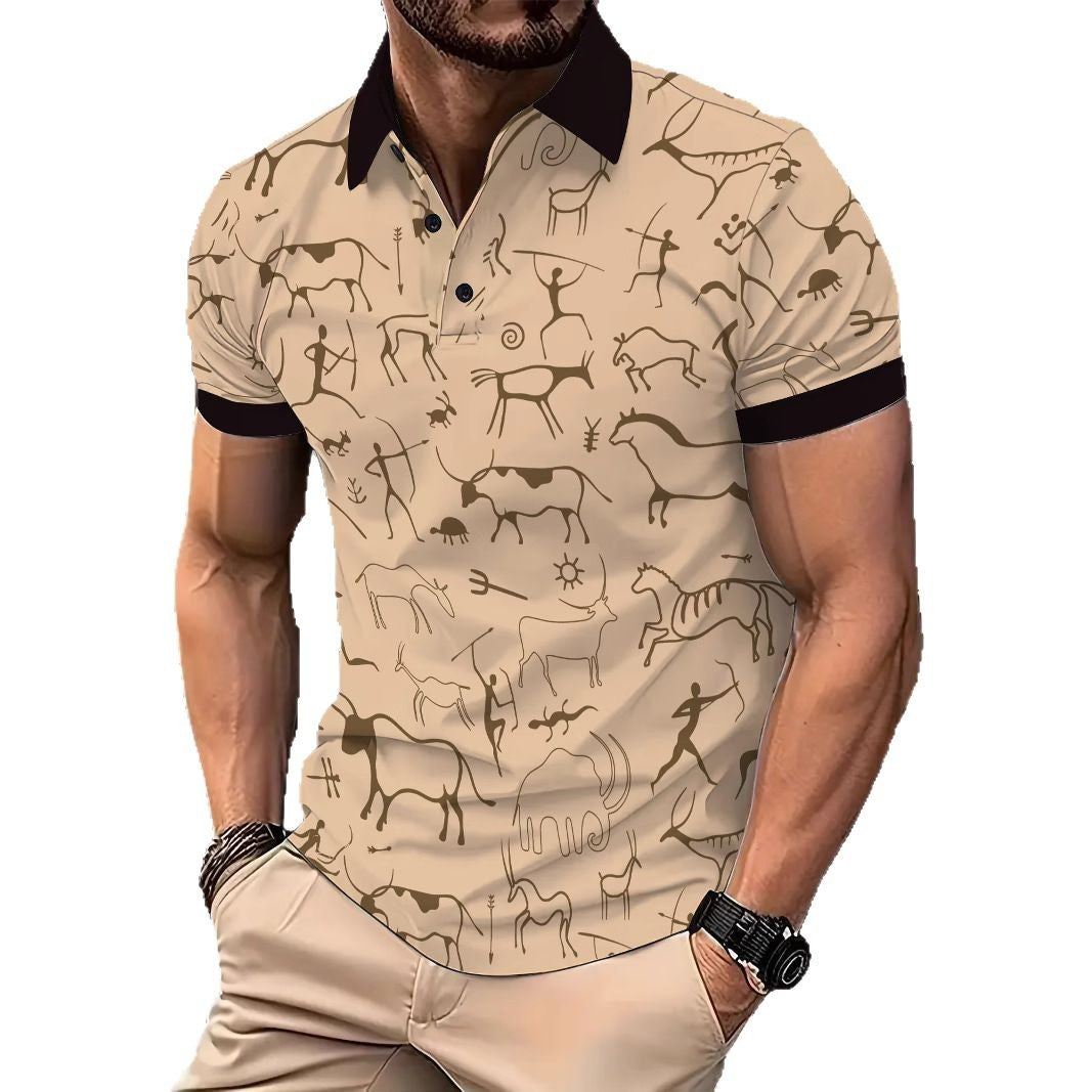 Herren Polohemd Sportlich mit Höhlenmalerei-Design Modern Berlin