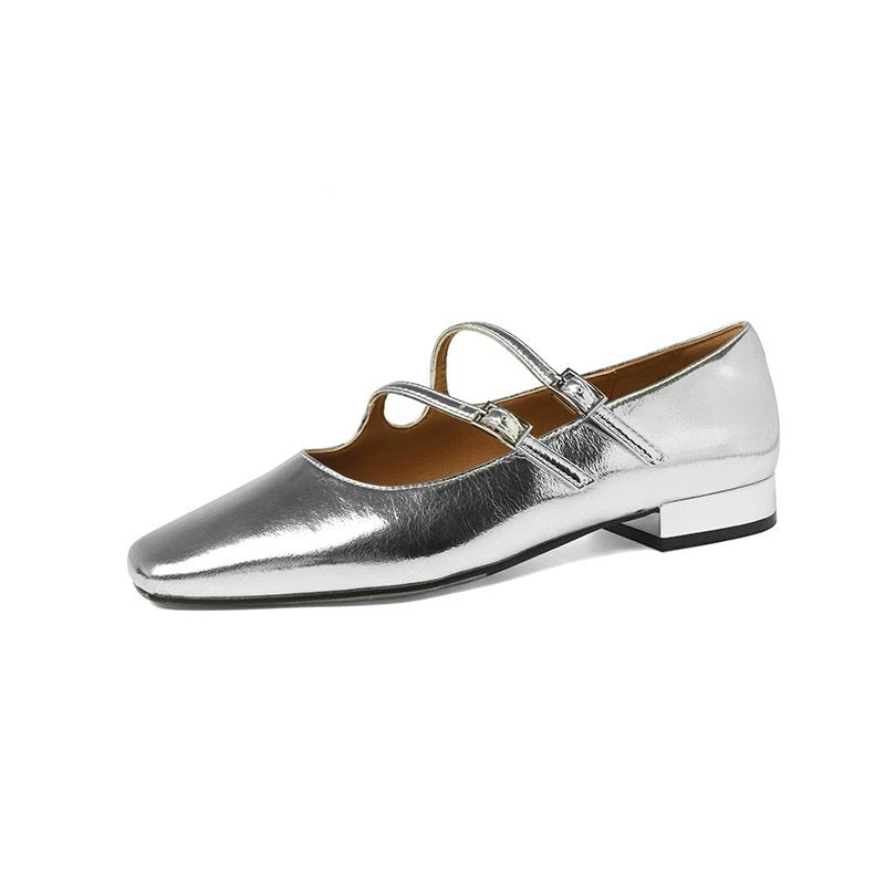 Elegante Damen Ballerinas mit Riemen Glänzend