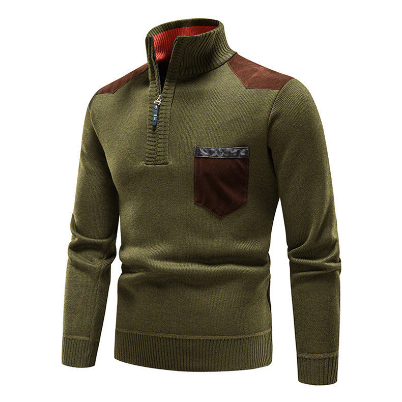 Herren Strickpullover Modern mit Reißverschluss und Brusttasche