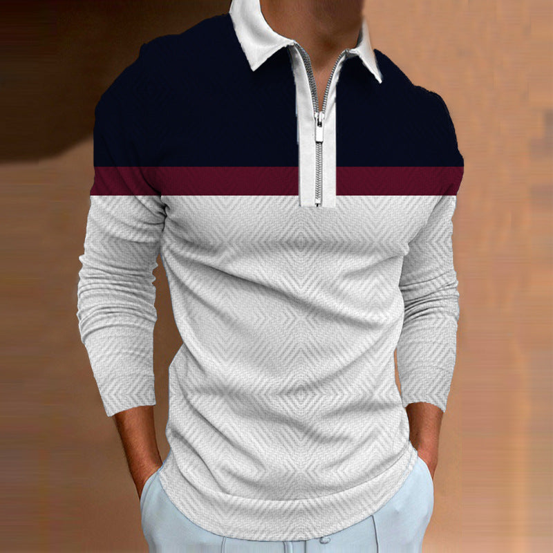 Herren Poloshirt Langarm Sportlich Modern mit Reißverschluss
