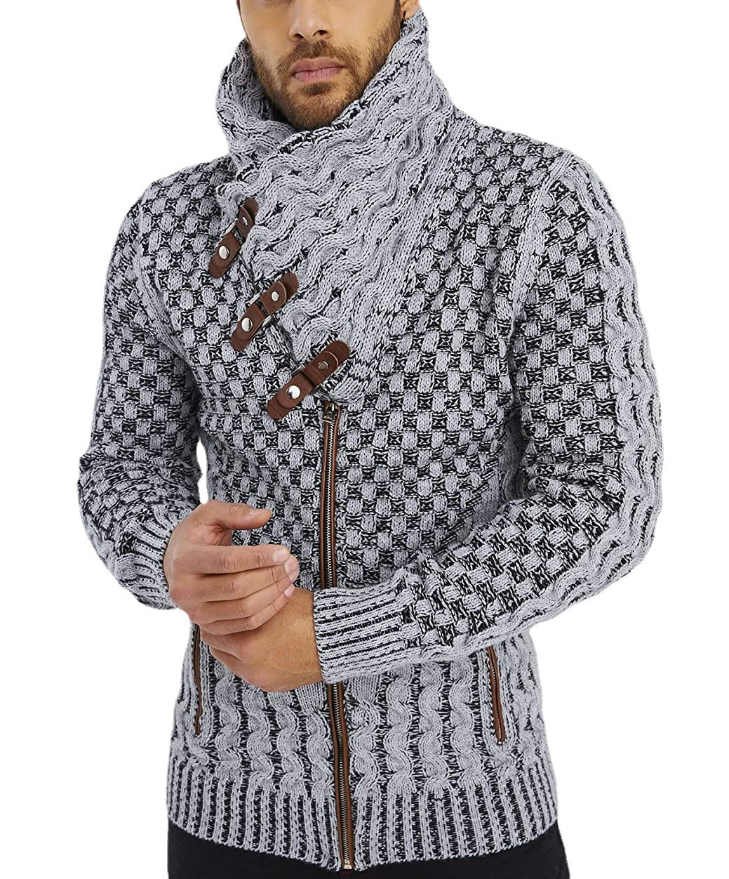 Herren Strickjacke Asymmetrisch Zopfmuster Modern