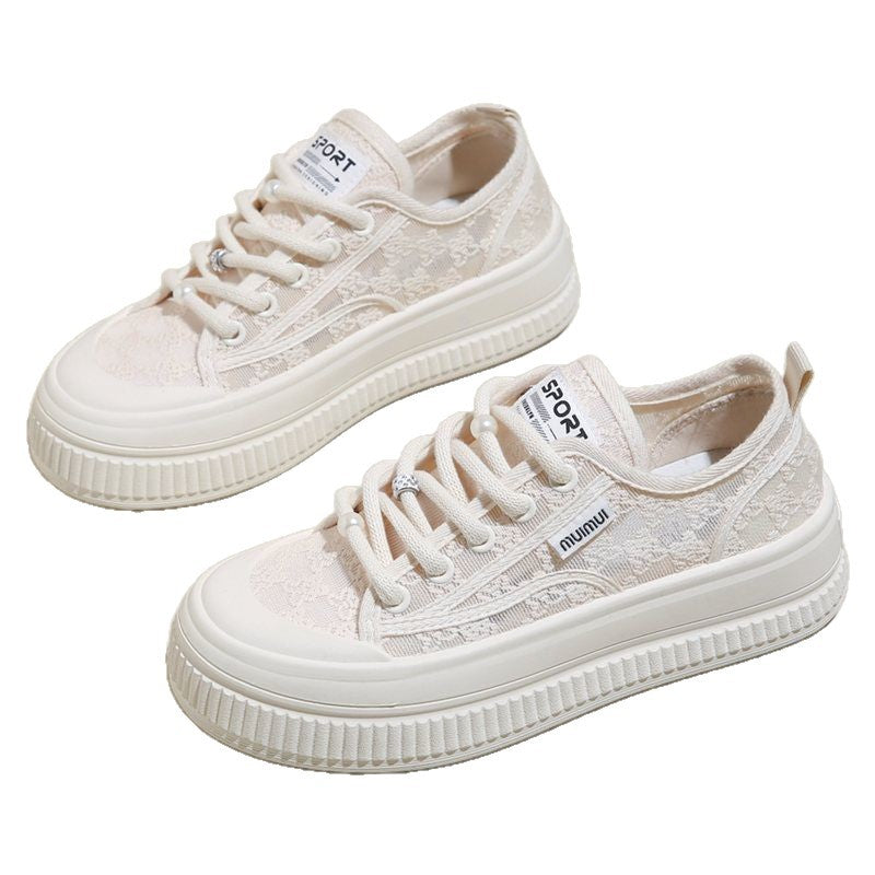 Damen Plateau Sneaker Komfortabel Spitze Weiße Schuhe
