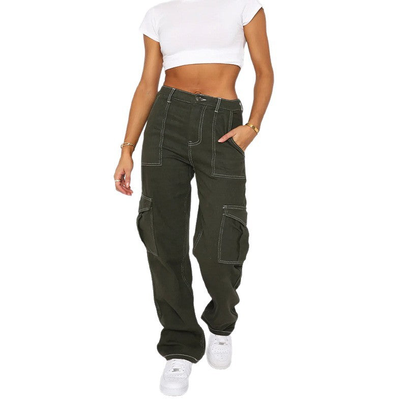 Damen Cargo-Hose Weite Bein Frauenhose Bequem