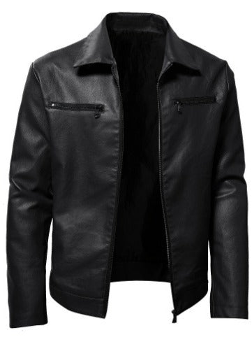 Echtlederjacke Herren Modern Reißverschluss Lederjacke Schwarz