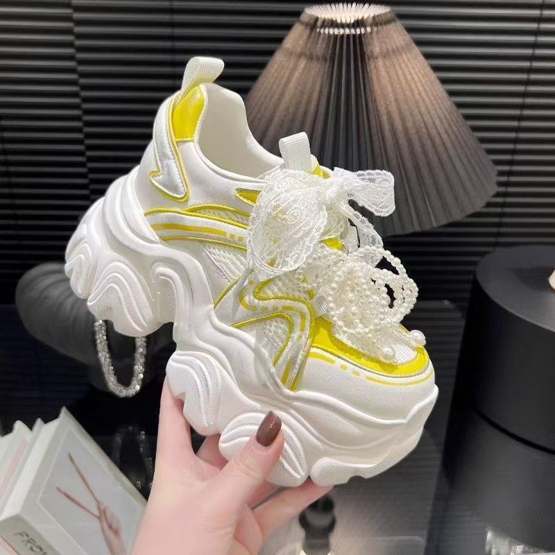 Damen Sneaker Perlen Mesh Oberfläche Modisch