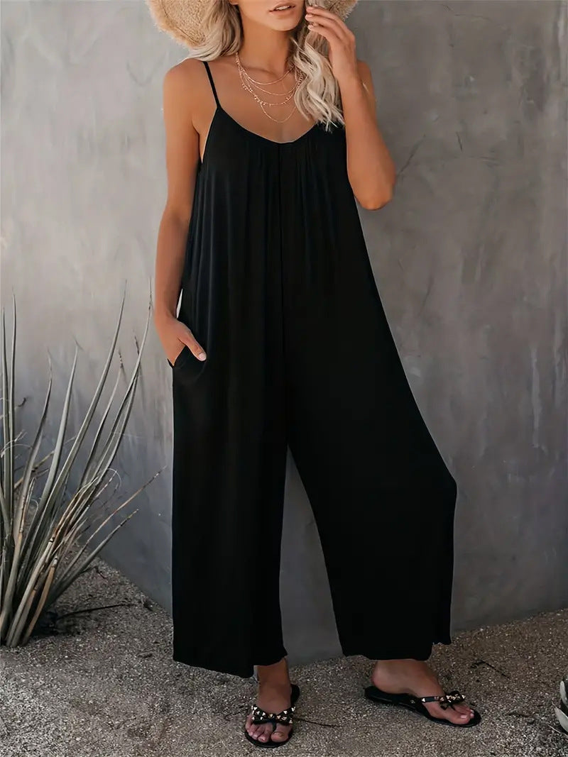 Damen Jumpsuit Leicht Fließend Mit Verstellbaren Trägern