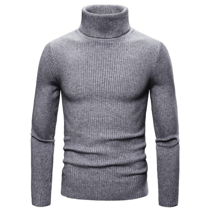 Herren Strickpullover Slim Fit Hochkragen Ripp Optik