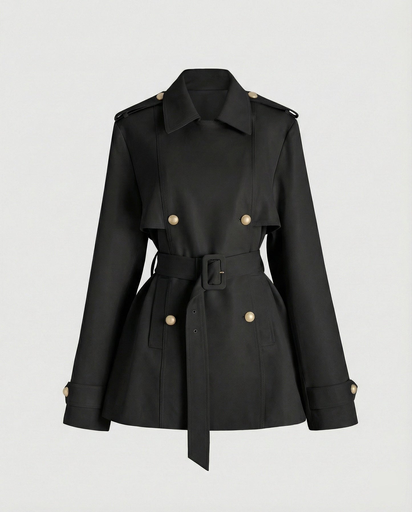 Damen Trenchcoat Kurz Tailliert mit Gürtel und Knöpfen Modern