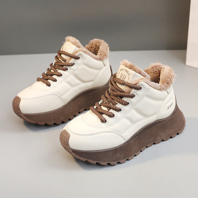Damen Sneaker High-Top Gefüttert Rutschfest Weiße Turnschuhe