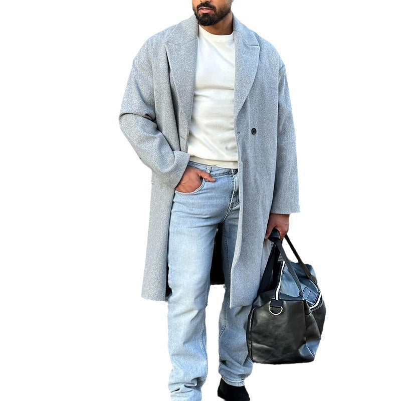 Übergroßer Herren Wollmantel Eleganter Langmantel Schwarz