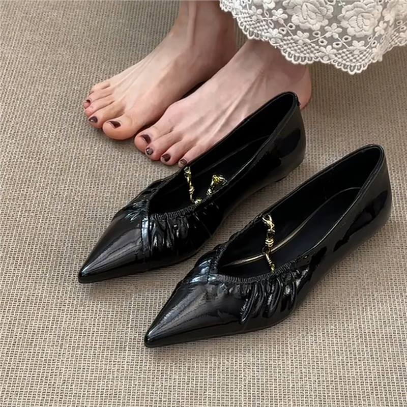 Elegante Damen Ballerinas mit Ketten Dekoration Spitze