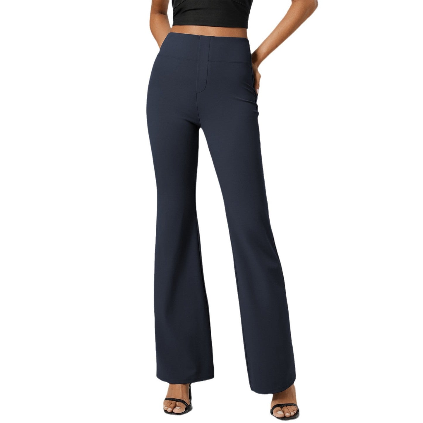 Damen Hohe Schlaghose Elastischer Bund Figurschmeichelnd Slim Fit