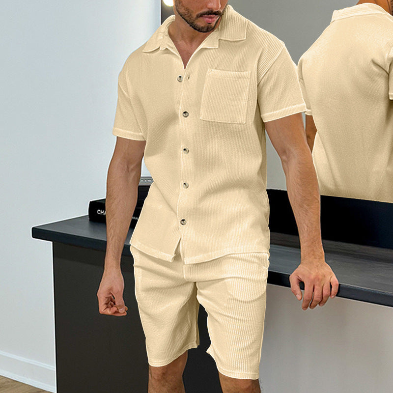 Herren Kurzarm-Shirt Set Modern Strukturiert Berlin Stil