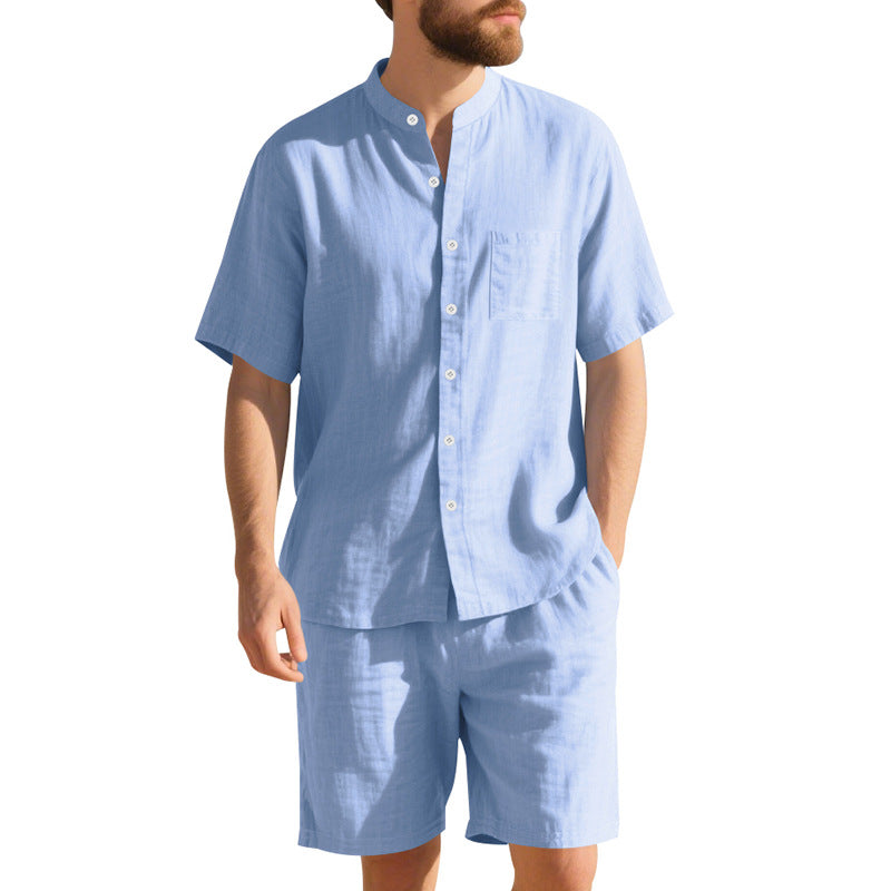 Herren Kurzarm-Hemd und Shorts Set Leicht Sommer