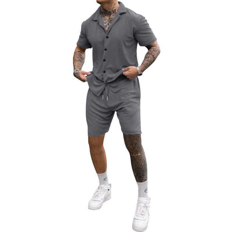 Herren Kurzarm Set Sportlich Freizeit Knopfleiste elastisch