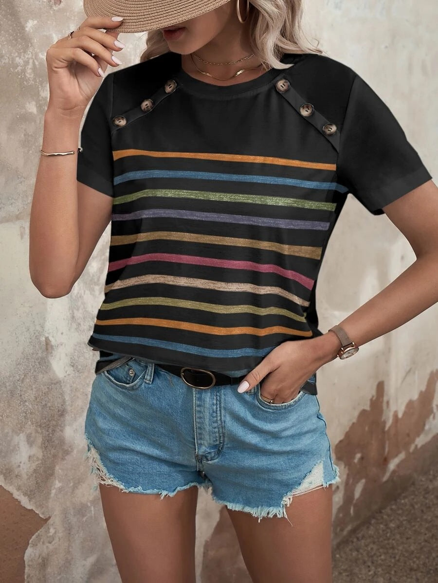 Damen T-Shirt Gestreift Rundhals Modern
