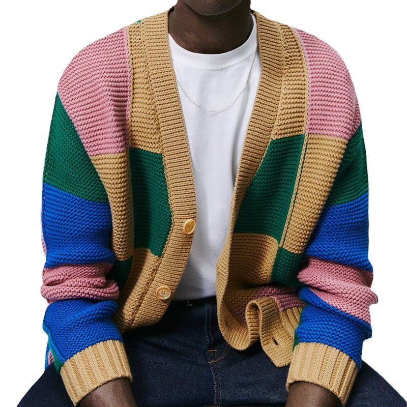 Herren Strickcardigan Gestreift Bunt Modern