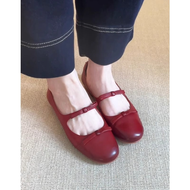 Damen Ballerinas Bequem Riemenverschluss Leder