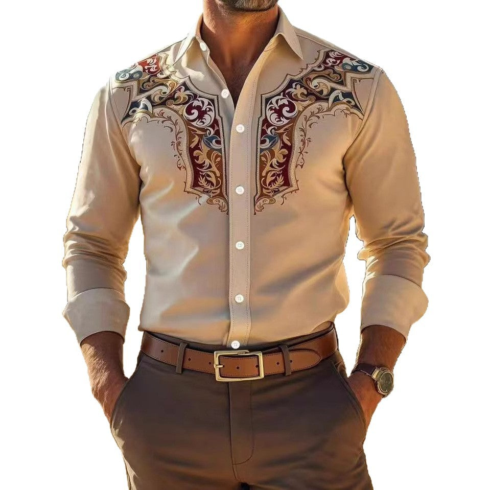 Herren Langarmhemd Modern mit Stickerei Elegant
