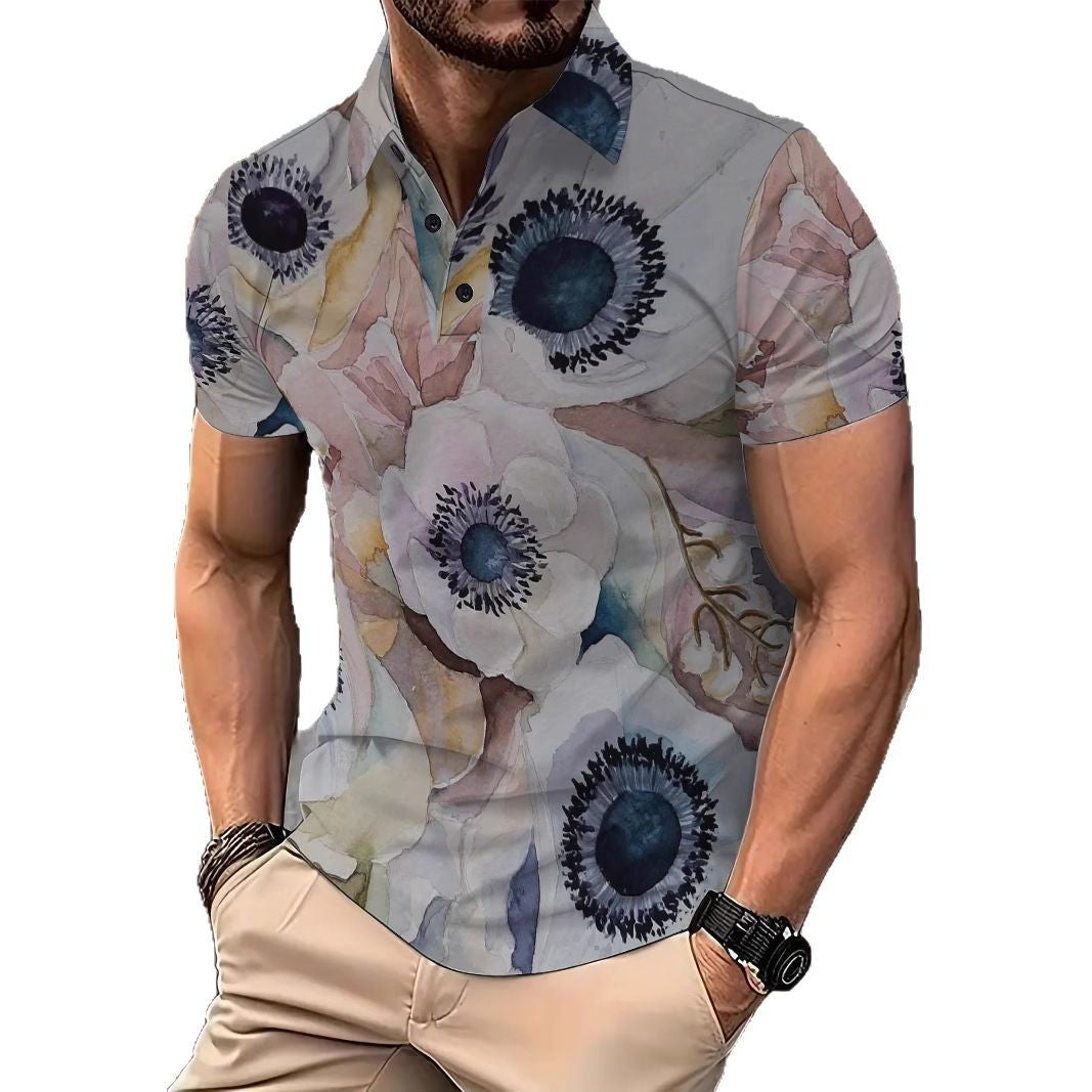 Herren Poloshirt Kurzarm Modern Floralmuster Sommerrichtig