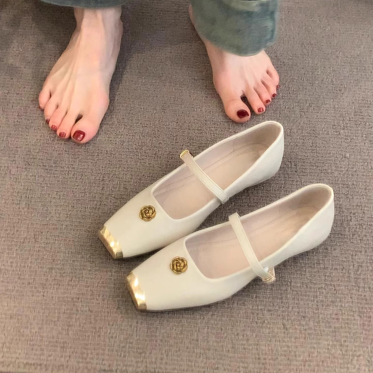 Damen Ballerinas Elegant Gold Dekoriert Komfortabel