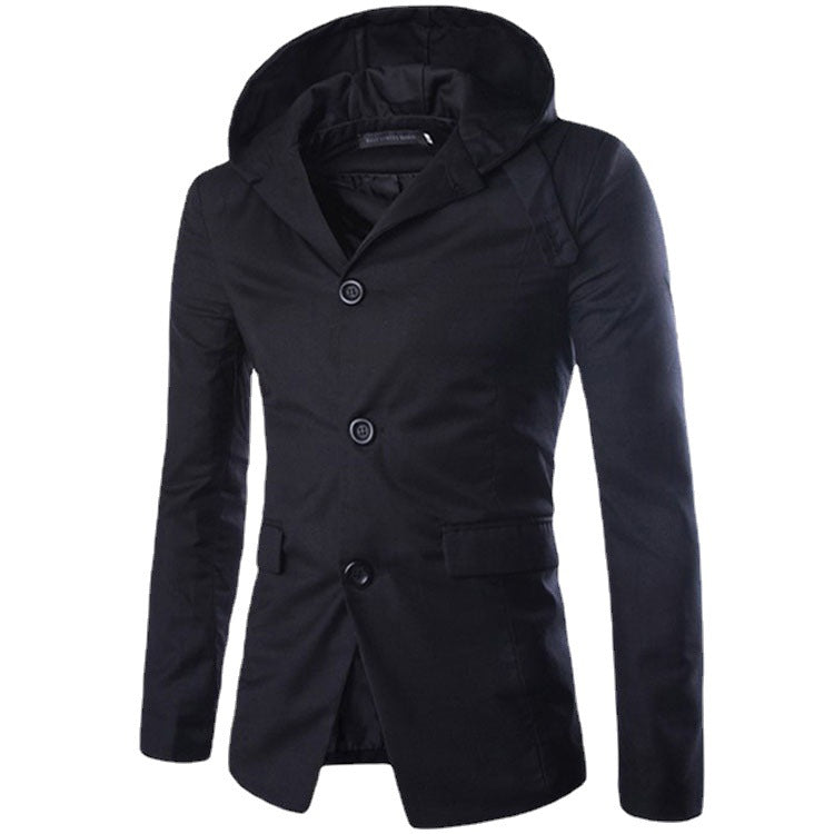 Herren Blazerjacke Modern mit Kapuze Schwarz