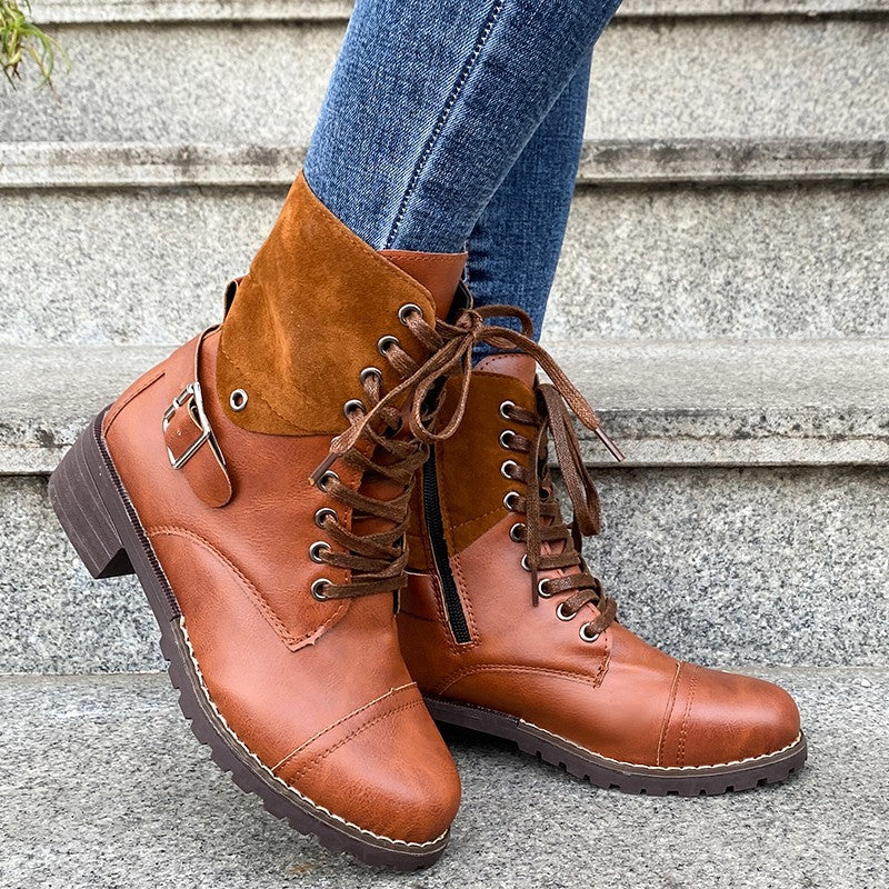 Damen Stiefel Schnürstiefel Wildleder Blockabsatz Moderne Heidi Mode