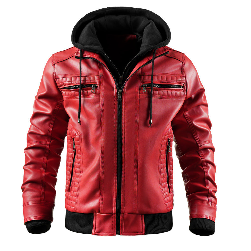 Lederjacke Herren Modern mit abnehmbarem Kapuzenfutter Schwarz