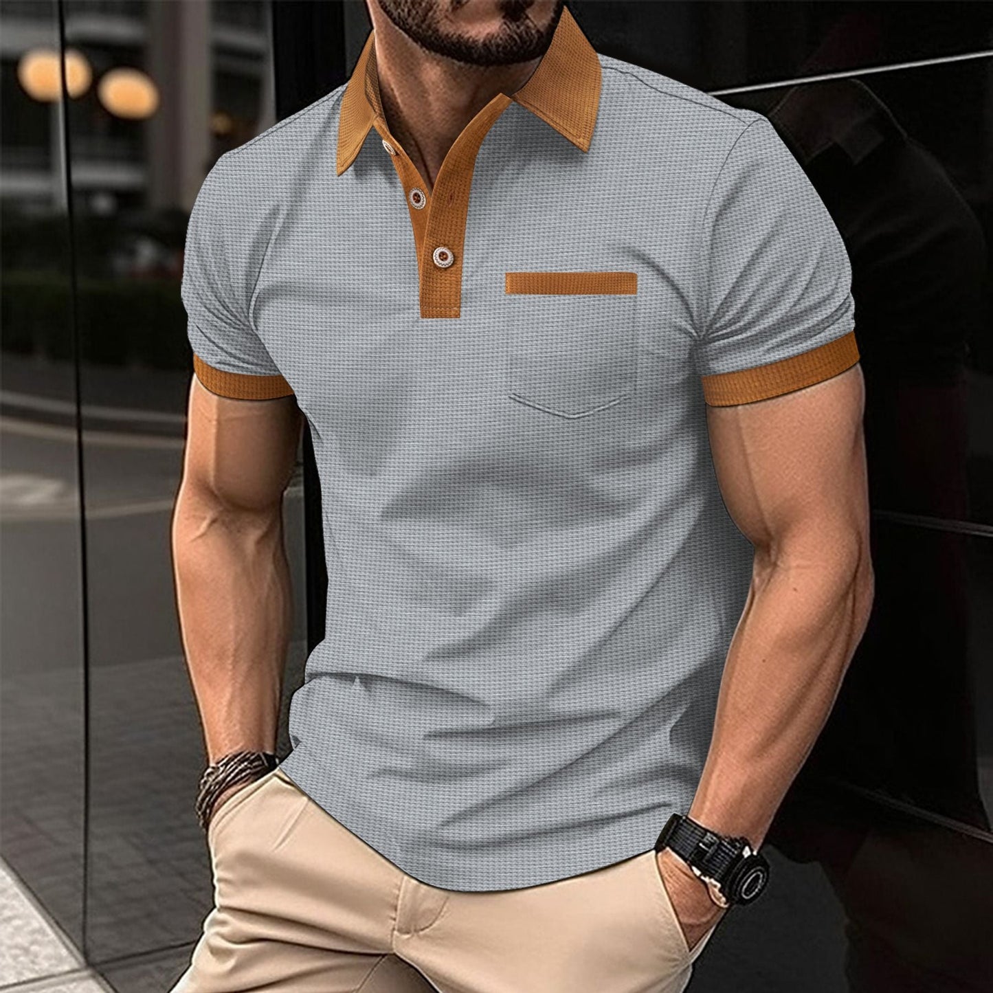 Herren Polohemd Modern mit Brusttasche und Kontrastfarben