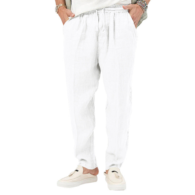 Herren Leinenhose Leicht Elastisch Mit Taschen Modern