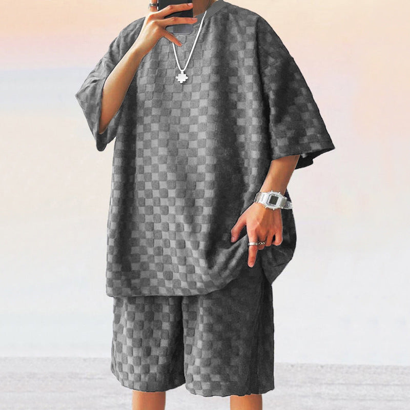 Herren Loungewear Set Kurzarm Bequem Strukturiert Modern