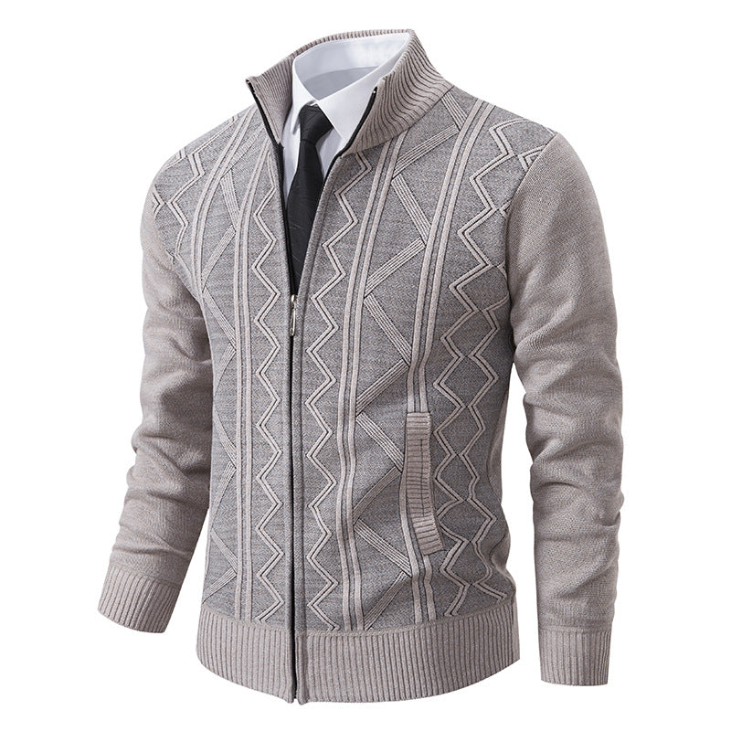 Herren Strickjacke Hochkragen Zipper Warm