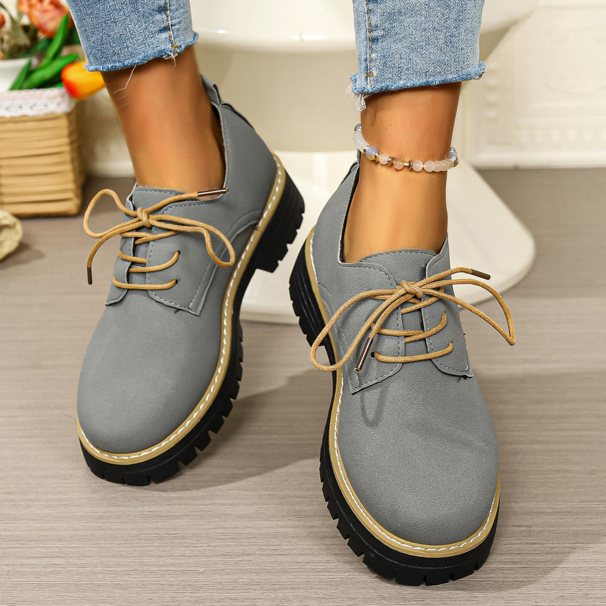 Damen Schnürschuhe Robust Profil Modisch