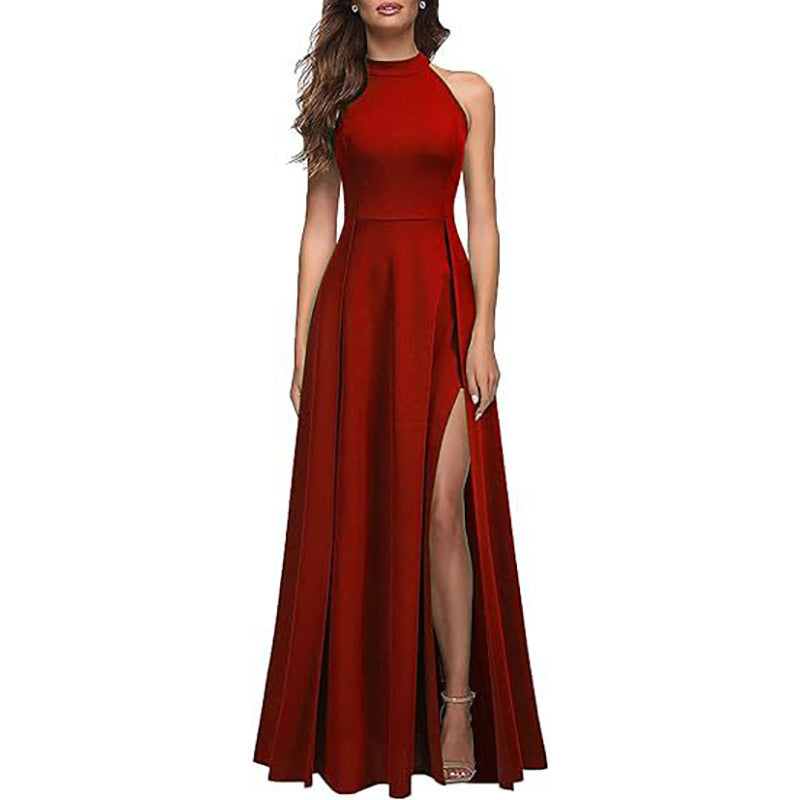 Damen Maxikleid Hochgeschlossen mit Seitenschlitz Elegant