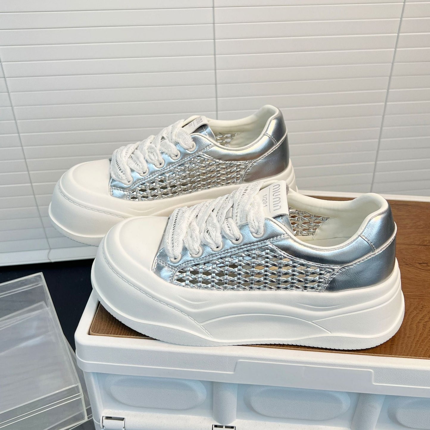 Damen Sneaker Bequem Plateau Netzstruktur Sportlich