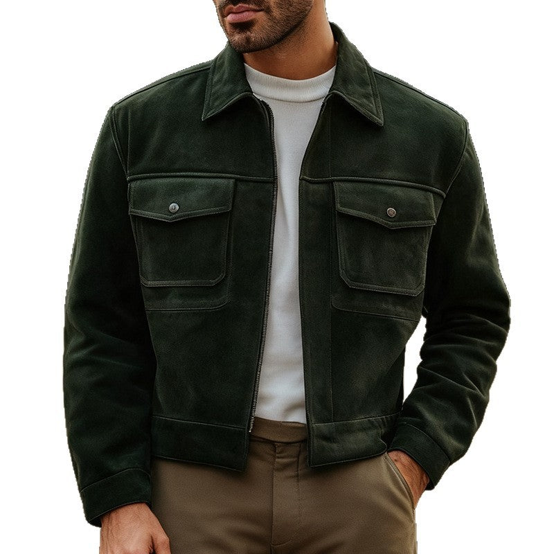 Herren Lederjacke Wildleder Modern mit Taschen