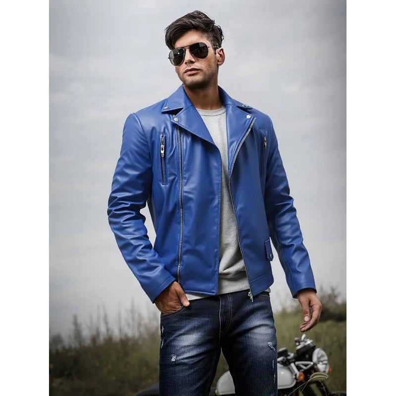 Lederjacke Herren Bikerjacke Steppnaht Schwarz