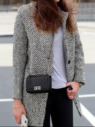 Winterjacke Schwarz Weiß Hahnentrittmuster Elegant