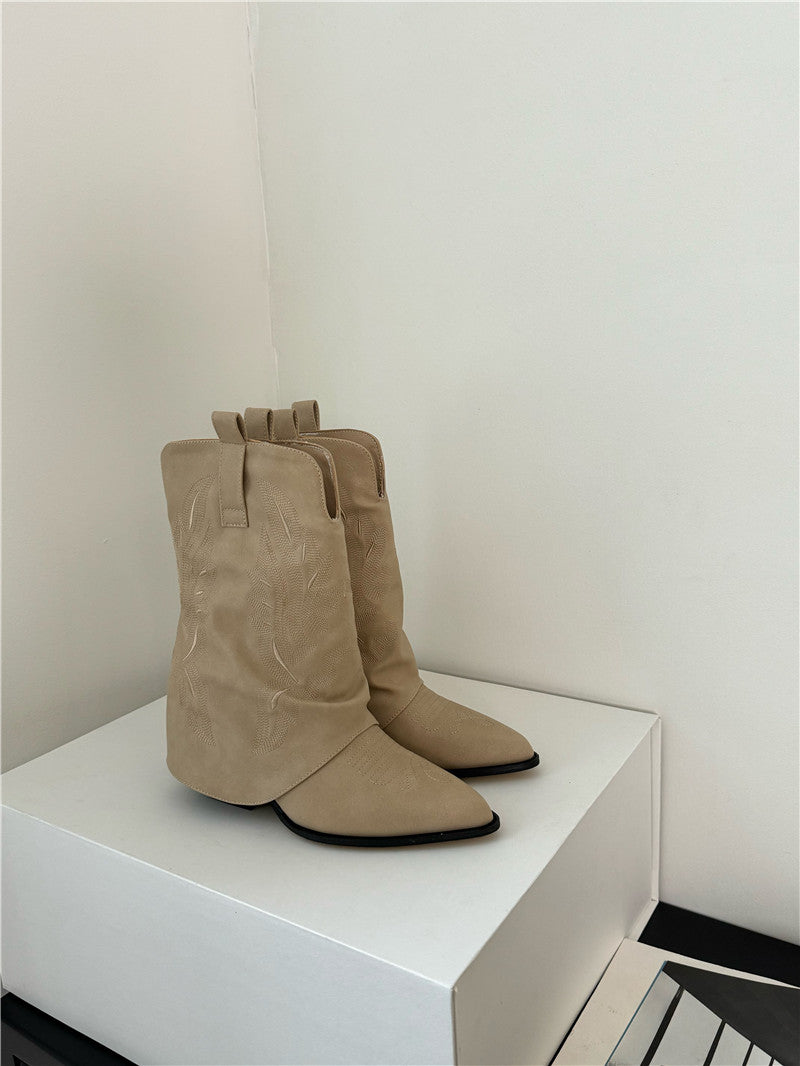 Damen Cowboy-Stiefel Raffte Schafthöhe Höhe Frauenstiefel