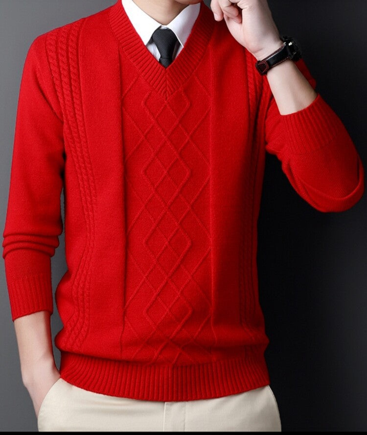 Herren Pullover V-Ausschnitt Modern Zopf Muster Trendig
