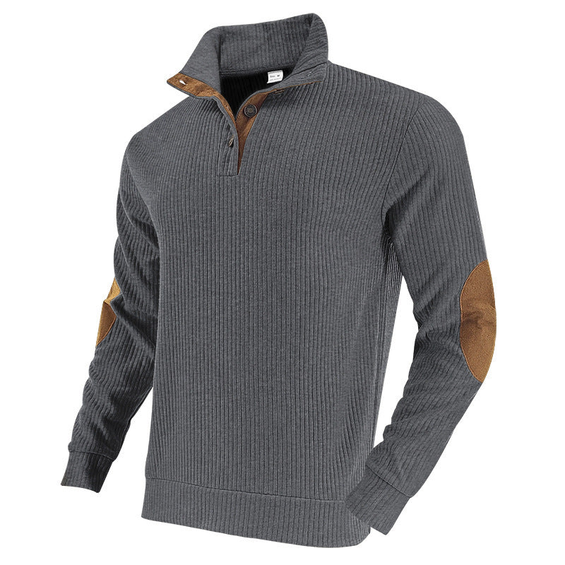 Herren Pullover Modern Stehkragen Lederdetails Trendy