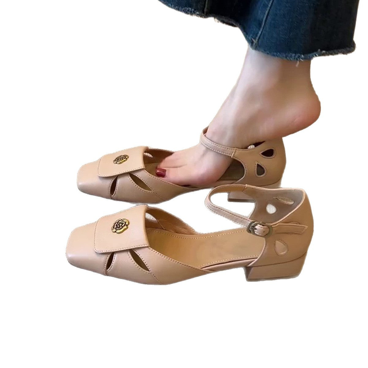 Damen Pumps Riemchen Schuhe mit Blumen Dekor und Komfortabsatz