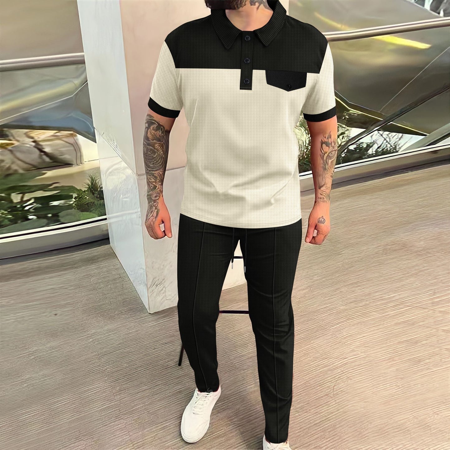 Herren Polohemd und Anzughose Set Elegant Slim Fit