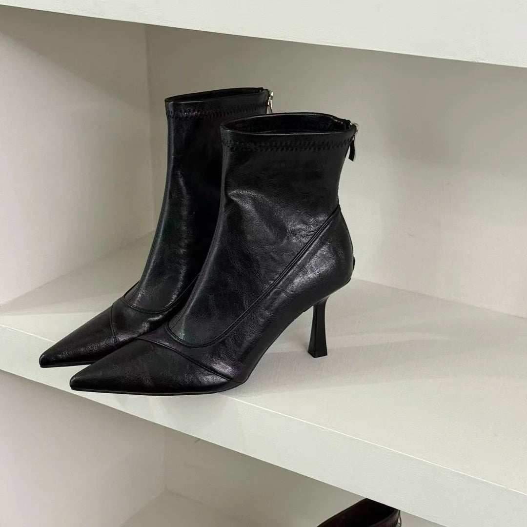 Damen Stiefeletten Leder Elegant Spitze Absatz Schuhe