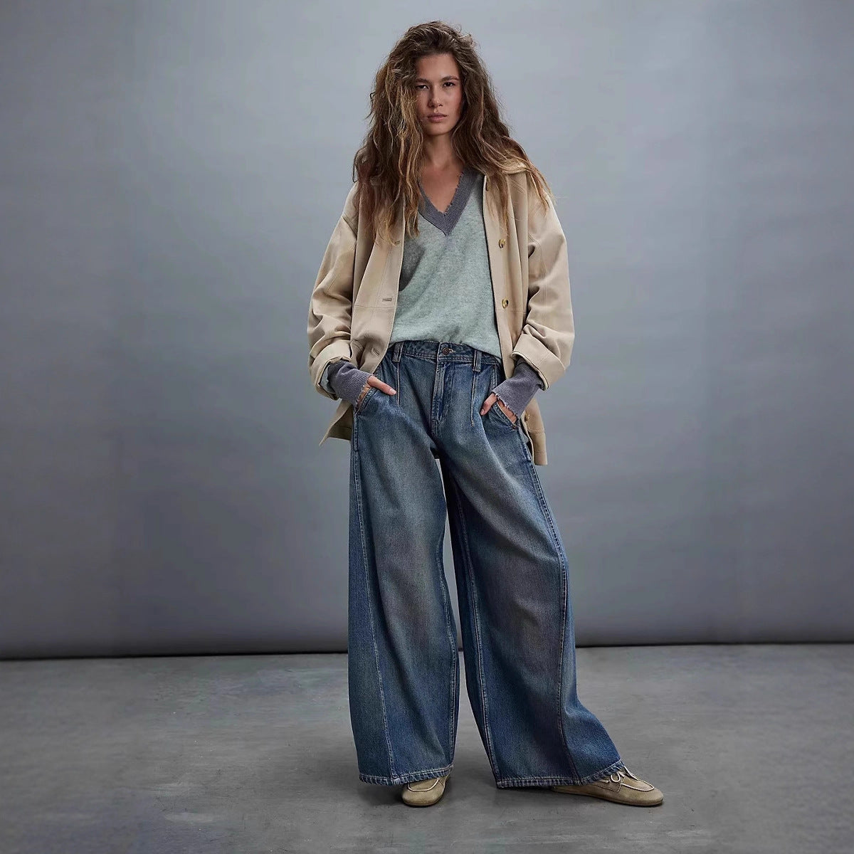 Damen High-Waist Jeans Weite Vintage-Style Bequem