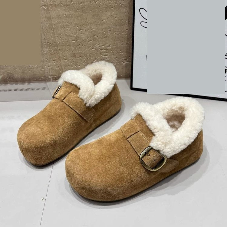 Damen Filz-Pantoffeln Warm Kunstfell Kragen Schnalle - BerlinGlamour