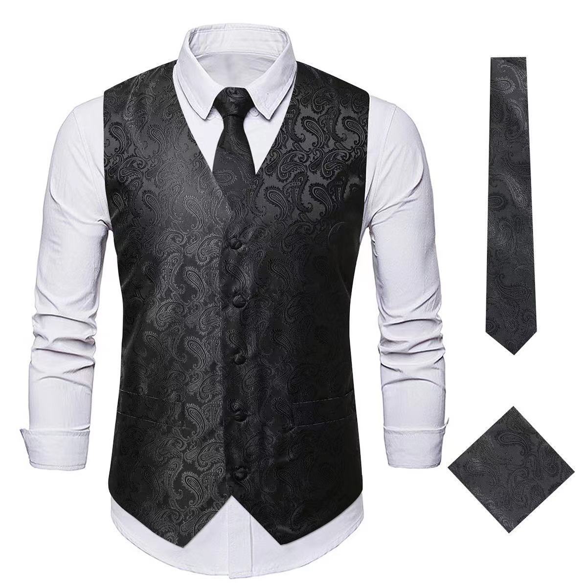 Herren Anzugweste Paisley Muster Elegant Schwarz